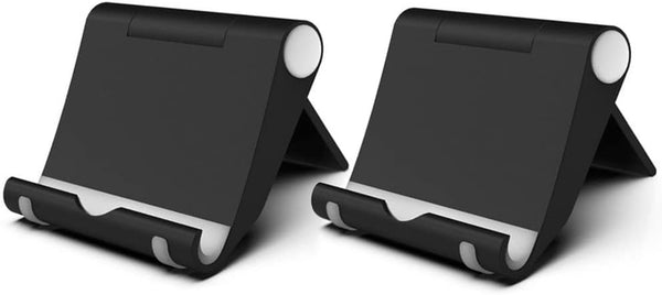 Cell Phone Stand 2 Pack, Portable Holder for Desk, Kitchen, Travel, Mobile Holder for iPhone & All Smartphones - Black