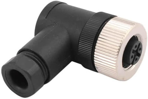 Power Connectors M12 5 Pin Angled Female Socket, Waterproof Screw Assembly Plug