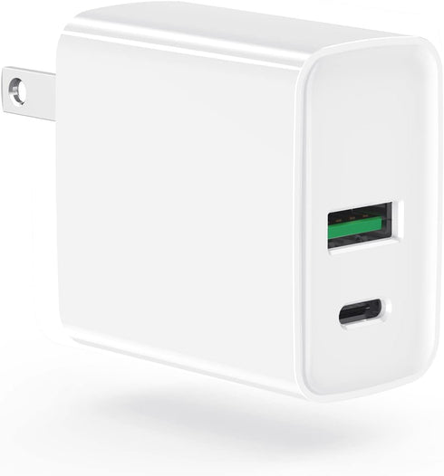 USB C Wall Charger PD 20W, Dual Port Power Delivery Fast Charge Block Plug Adapter for iPhone 15/14/13/12/11/Pro Max,