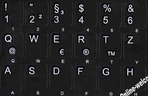 Online-Welcome German Non-Transparent Keyboard Stickers, Black Background