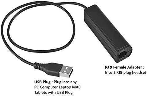 USB Adapter Cable to RJ9 Female for Any Jabra QD Headset GN1200 and Connects Into A Computer PC Laptop Mac Softphone Skype MSN Zoom Video Phone App Conference Work from Home