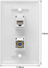 Ethernet Coax Wall Plate, 1 Port Cat 6 RJ45 Keystone and 1 Port TV Coax F Type Keystone