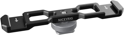 NICEYRIG Dual Cold Shoe Mount Flash LED Light Microphone Vlog Extension Bracket with Shoe Mount, 1/4 Thread for DSLR