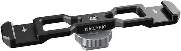 NICEYRIG Dual Cold Shoe Mount Flash LED Light Microphone Vlog Extension Bracket with Shoe Mount, 1/4 Thread for DSLR