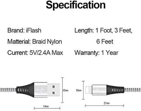 IFLASH 6ft Charge/Sync Cable w/LED for iPhone Xs/XS Max/XR/8/7/6S, iPad Air/Mini 2/3/4, iPod Touch 5/6 - Fast Charging!