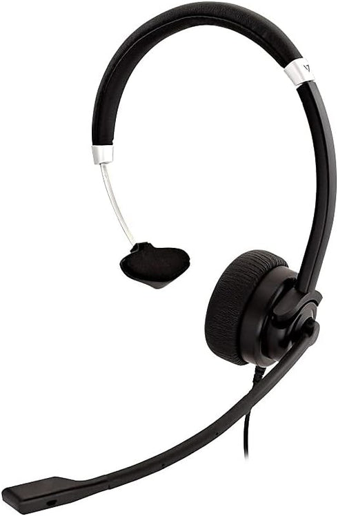 V7 Deluxe Mono Headset, USB with Boom Mic, Adjustable Headband for PC, Mac, Laptop Computer, Chromebook (Black)