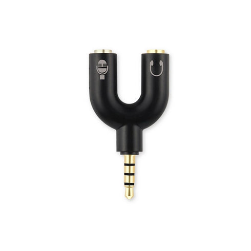 3.5mm Stereo Splitter Y Adapter - Audio to Mic Headset Jack Plug, Black