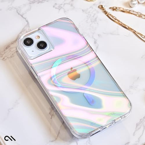 Case-Mate Soap Bubble Case for iPhone 15 Plus - 12ft Drop Protection, Compatible with MagSafe, Iridescent Swirl Effect