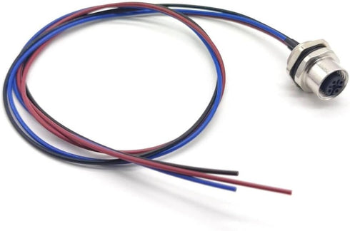 M12 Female Connector with 0.2M Cable, A Coded Back Mount Wiring, Waterproof 3Pin Socket