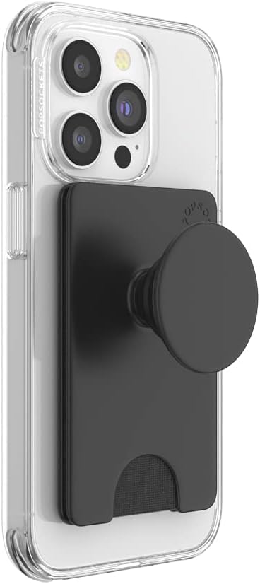 PopSockets Phone Wallet with Expanding Phone Grip, Card Holder, Solid PopWallet - Black