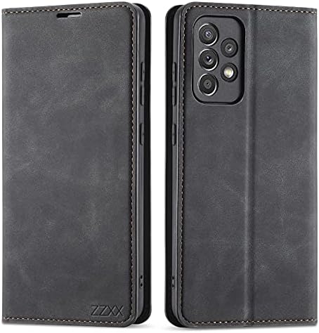 ZZXX Galaxy A52 5G Case Wallet with Card Holder, Magnetic Soft Leather Flip Fold Case, Black, 6.5 Inch