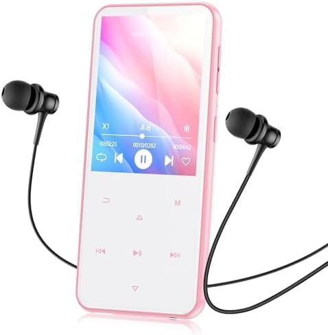 AGPTEK 64GB MP3 M3 2.4 inch 128GB(Pink) Player with Bluetooth, Music Player with Speaker and FM Radio, Touch Buttons