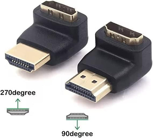 VCE HDMI 90 and 270 Degree Adapter 2-Pack, Right Angle HDMI Male to Female L Adapter Connector 3D&4K Supported