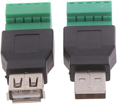 VizGiz 2 Pack USB 2.0 Plug Replacement - 5Pin Solderless Screw On Type USB Terminal Block Connector for LED Strip Lights