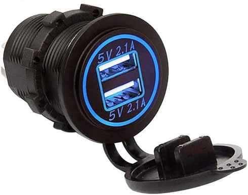 12-24V 4.2A Dual-Ring USB Car Charger, Waterproof USB Port for Marine Truck Motorcycle Car