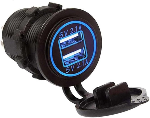 12-24V 4.2A Dual-Ring USB Car Charger, Waterproof USB Port for Marine Truck Motorcycle Car