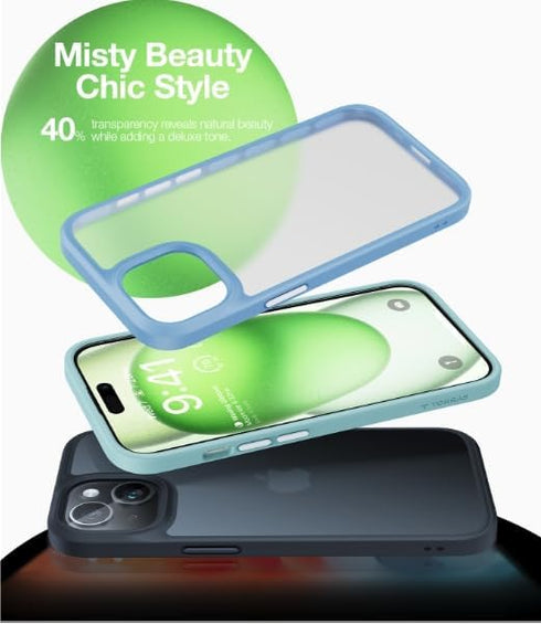 iPhone 15 Case by TORRAS: Slim, Shockproof, 12FT Military Grade Drop Protection, Black with Translucent Back & Silicone
