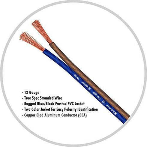 InstallGear 12 Gauge Speaker Wire AWG (100ft - Blue/Black) for Car Speakers, Home Theater, Outdoor Use