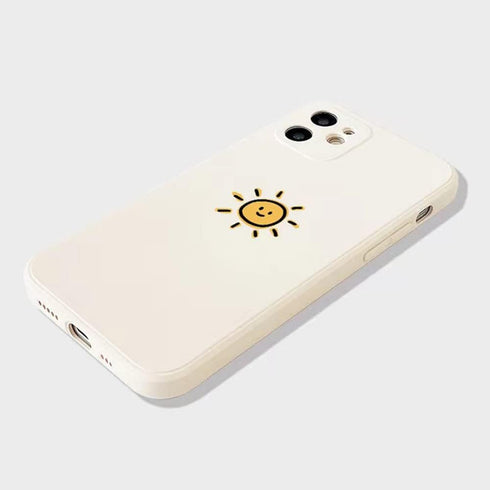 Casechics iPhone 13 Case - Cute Cartoon Sun Moon Design, Soft Shockproof Silicone, Camera Lens Protection (Whitesun)