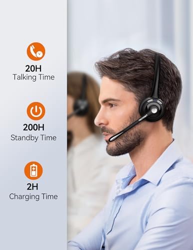 TECKNET Wireless Headset, Bluetooth Headphones with Noise Cancelling Microphone, Hands-Free for Cellphone/PC/Home