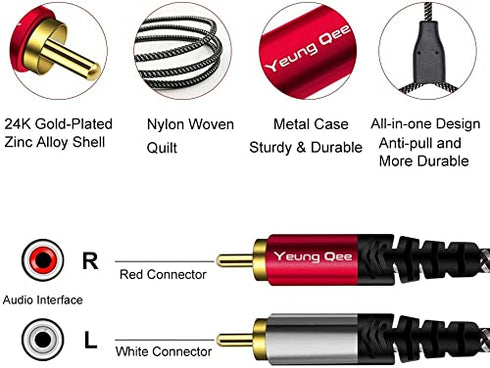 RCA Cable, 2RCA Male to 2RCA Male Audio Stereo Subwoofer Cable, Nylon-Braided Auxiliary Audio Cord for Home Theater