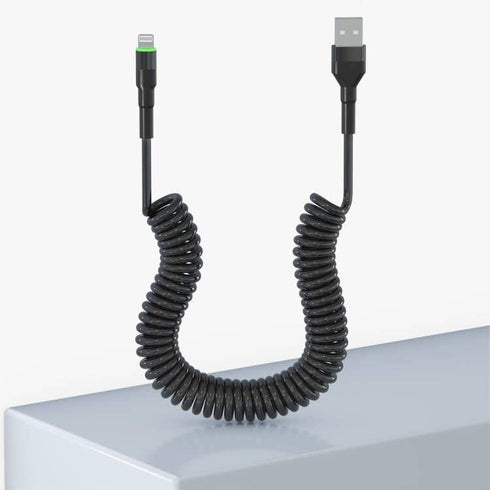 MFi Certified Coiled Lightning Cable for Apple Carplay, Retractable USB to Lightning Charger with LED for