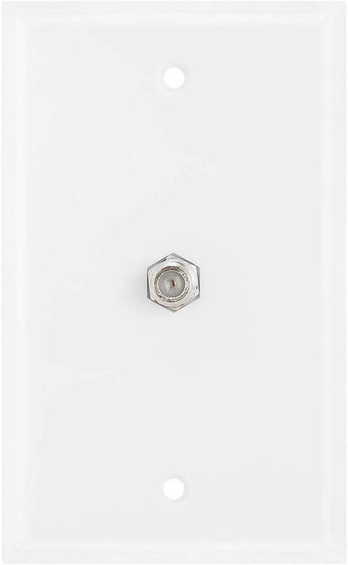 Single F Connector Coaxial Cable Audio/Video Wall Plate, Cmple 1-Port TV Cable - White