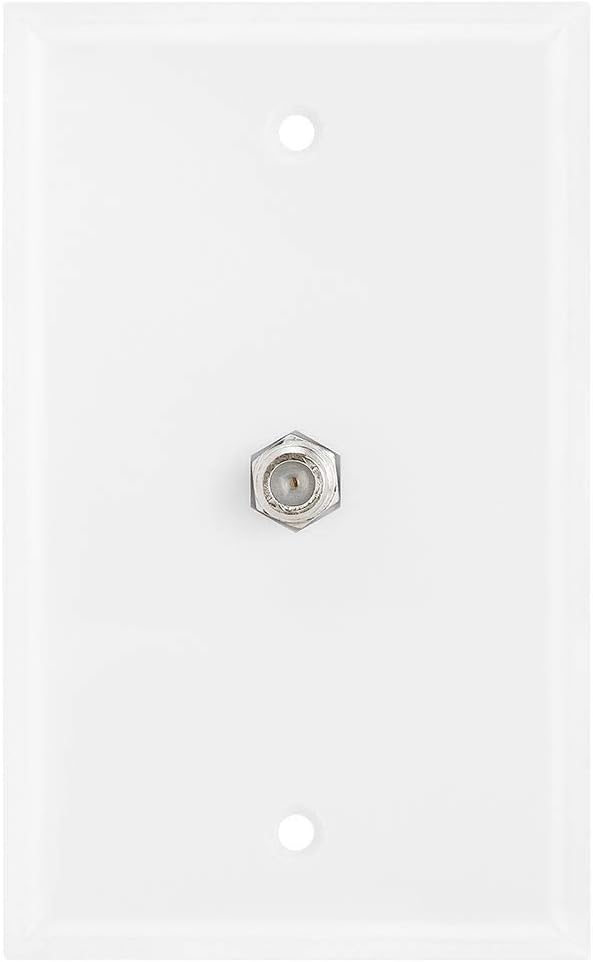 Single F Connector Coaxial Cable Audio/Video Wall Plate, Cmple 1-Port TV Cable - White