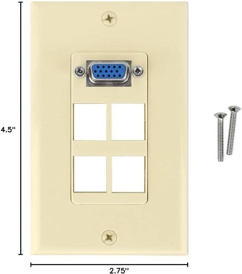 Keystone Wall Plate VGA + 4 Port, Ivory