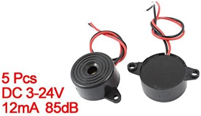 uxcell 5 Pcs DC 3-24V 12mA 85dB Sound Electronic Buzzer Alarm, Black, 23 x 12mm