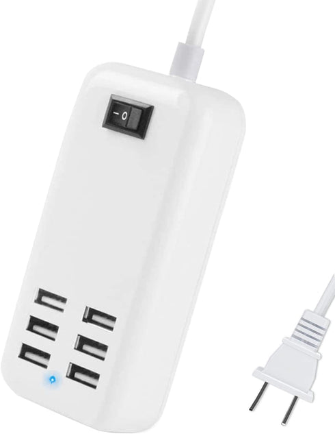 6 Ports USB Charger Hub - Desktop US Plug AC Power Wall Travel Charging Adapter Slots Charging Station