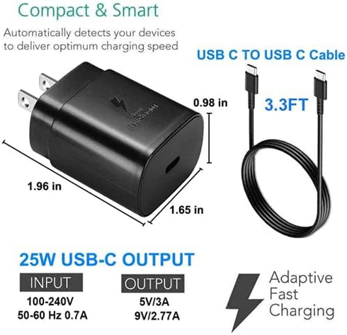 Fast Adaptive 25W Wall Charger for Alcatel 3X / 3v / 1v / 7/5 / Idol 4s / 5s with 4FT UrbanX USB C PD Cable - Black