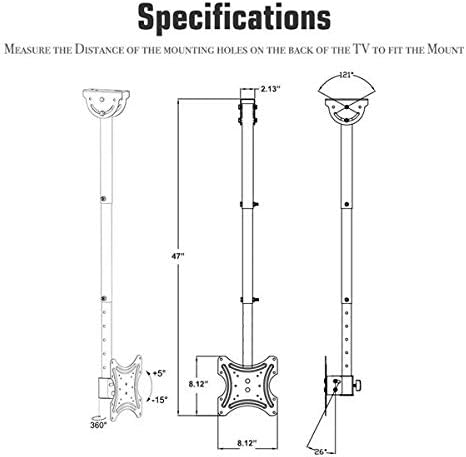 Generic Mount,360 (-15/+5), 32-55 Inch 75x75 200x200mm, Commercial Ceiling TV Swivel & Tilt Height Adjustable