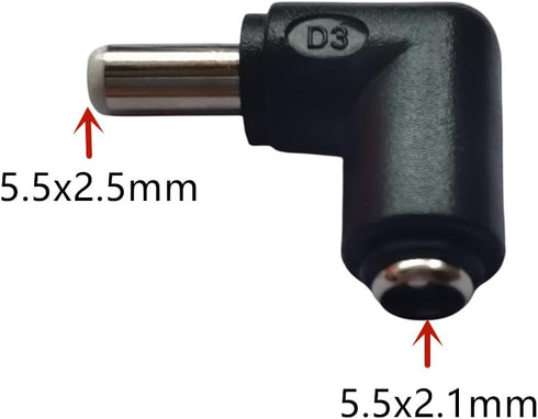 5Pcs DC Power Connector Adapter 90 Degree Angle 5.5mm x 2.5mm Male Plug to 5.5mm x 2.1mm Female Jack Coupler Conver TER for Laptop CCTV Camera Strip Lighting