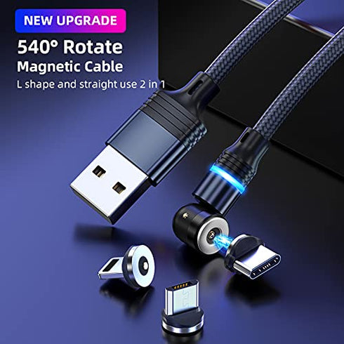 Magnetic Charging Cable 5-Pack (1.6/3.3/3.3/6.6/6.6FT) - 360° & 180° Rotating USB Magnetic Cable, Nylon-Braided