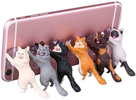 Novelty 6Pcs Cute Cat Sucker Cup Phone Holder, Cute Cat Stand for All Mobile Phones
