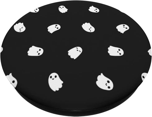 White Cute Ghost Pattern with Black Background Halloween PopSockets Swappable PopGrip