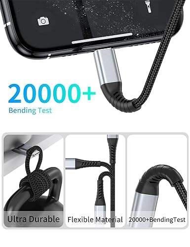 Short iPhone Charge Cable 6 Inch, 3Pack 0.5 Foot USB to Lightning Cord Braided for iPhone 14/13/12/11 Pro Max, iPad Air