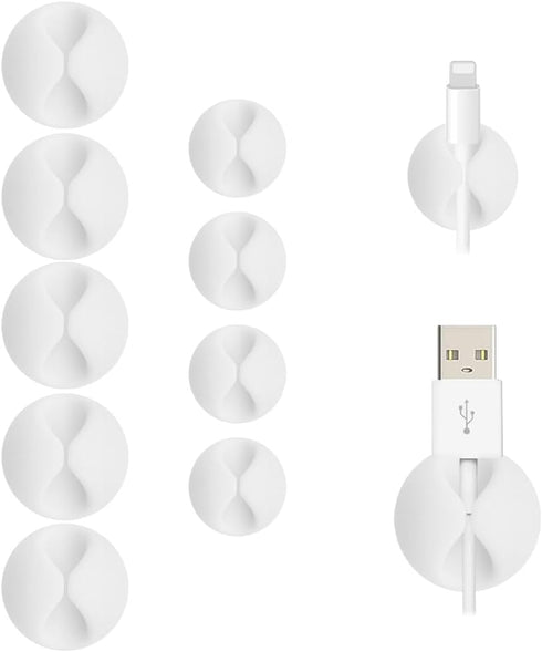White Cable Clips 9 PCS, Phone Charger Cord Holder, Cable Management for Desk, Office, Nightstands, Mixed Sizes