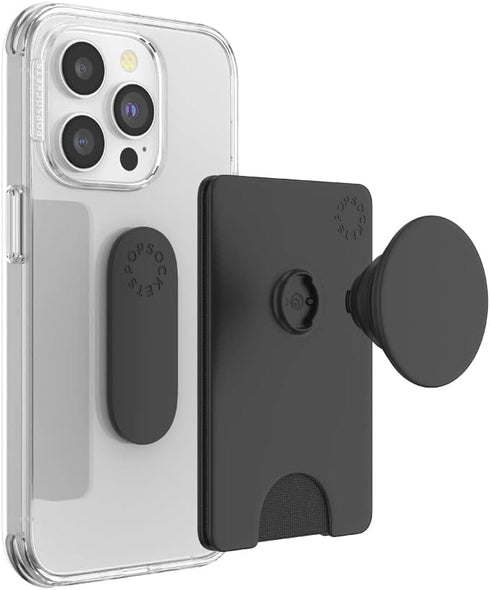 PopSockets Phone Wallet with Expanding Phone Grip, Card Holder, Solid PopWallet - Black