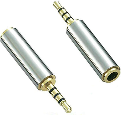 Adhiper 2.5mm Male to 3.5mm Female Audio Adapter, Gold Plated Aux Plug Splitter, 3 Ring Jack Support (2 Pack)
