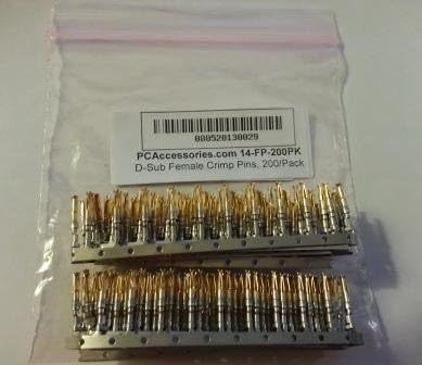 Connectors Pro D-Sub 2.0 mm Female Crimp Pins, 200/Pack - Gold Tin Plated for DB9, DB15, DB25, DB37, DB50