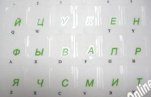 Green Letters Russian Transparent Keyboard Sticker for Computer Laptop