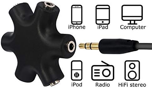 onelinkmore Headphone Splitter, 5-Jack 3.5mm Stereo Audio Adapter, 1 Male to 4 Female Splitter with Cable