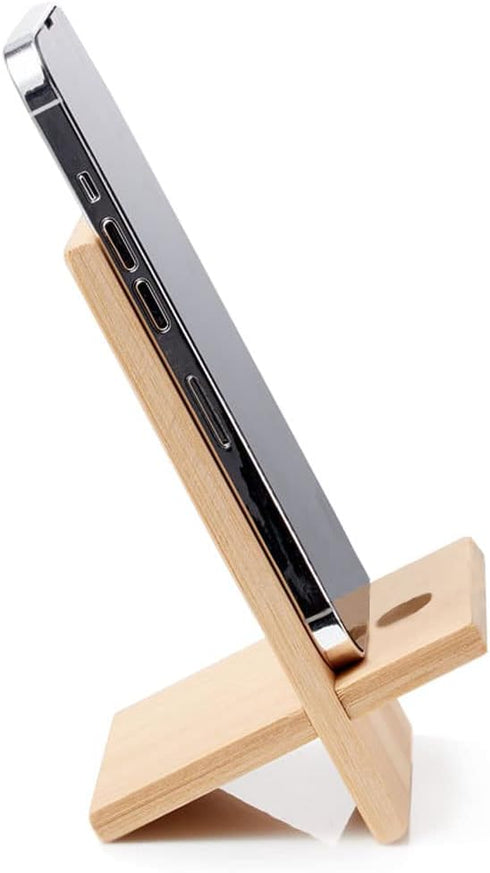 Bamboo Cell Phone Stand with Charging Hole, Detachable Wood Mobile Phone Holder for Desk, Compatible with iPhone iPad