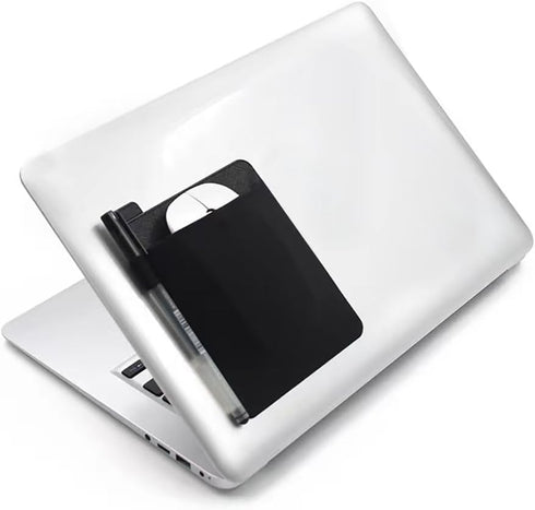 AubRie Universal Stick-On Mouse Pouch, Wireless Mouse and Pen Holder, Reusable Adhesive, No Glue Residue, Black