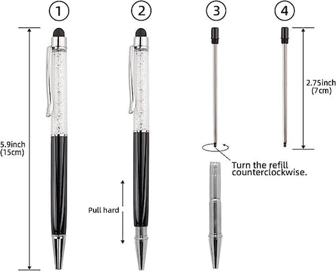Bling Ballpoint Pens, Crystal Diamond Capacitive Touch Screen Stylus with Replacement Refills, 3Pcs Writing Pen