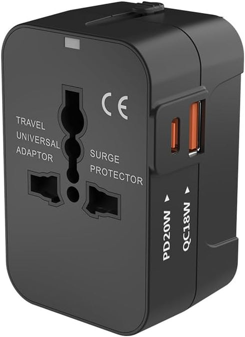 Zinalop Universal Travel Adapter, PD20W International Power Adapter,1 Type-C & 1 USB-A Fast