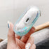 UnnFiko Bling Quicksand Case for AirPods 1 & 2 - Cute Sparkle Liquid Protective Case with Keychain (Blue)