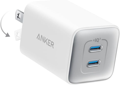Anker Nano Charger, 47W USB C Charger, 2 Port Compact Foldable GaN Charger for iPhone 16/15 and More